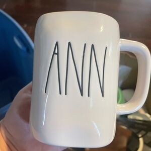 Rae Dunn White Mug with Black 'ANN' Lettering